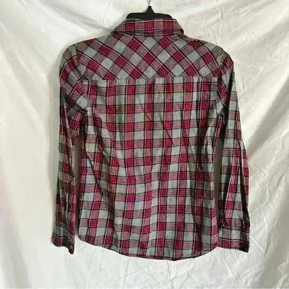 J Crew Red & Gray Plaid Long Sleeve Button Down Boy Fit Flannel Shirt Size 0P - Picture 2 of 3